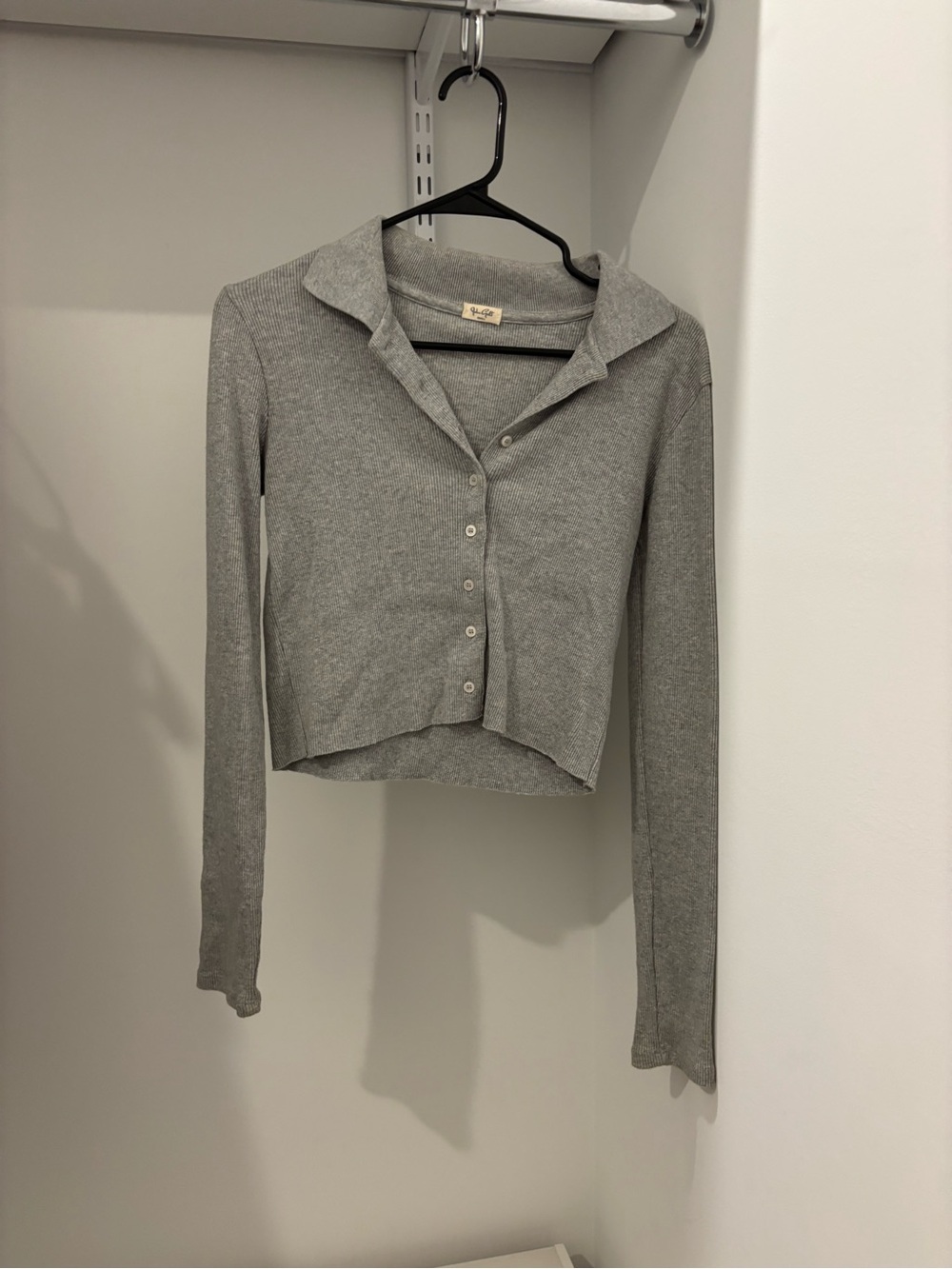 Gray Button-Up Collared Women's Top